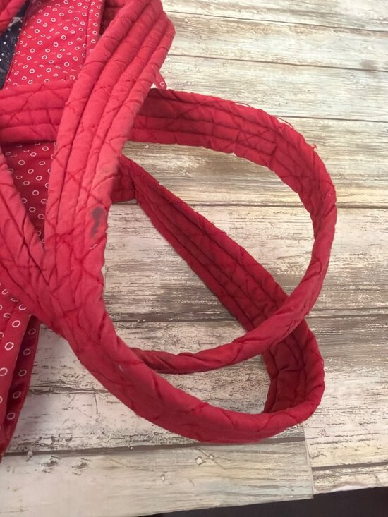 J Peterman Cotton Quilted Patchwork Tote Bag Americana Pinwheel Red Blue Vintage - Picture 15 of 15